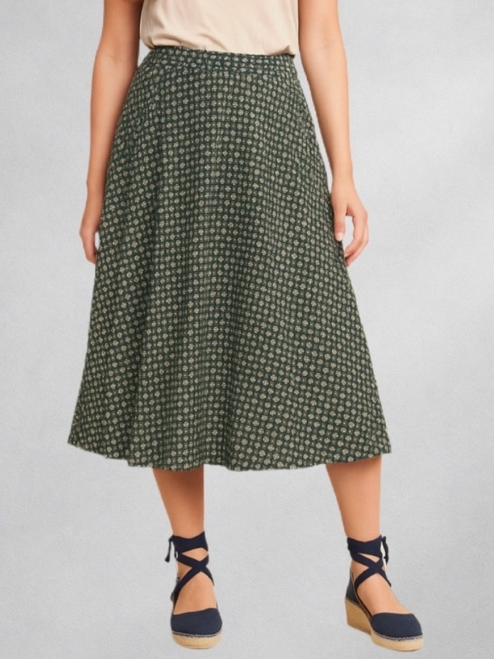 J. Jill Green Patterned A-Line Midi Skirt, Size L